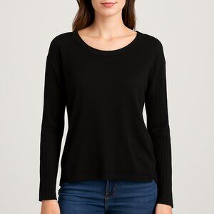 Michael Stars Black‎ Long Sleeve Cutout Back Pullover Sweater